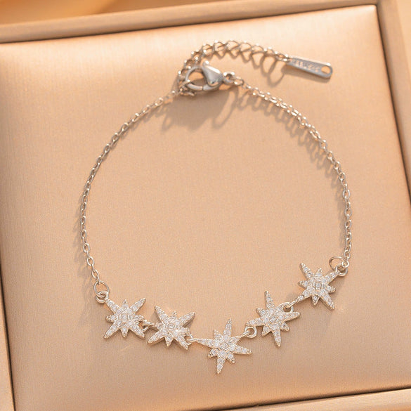 Women's Elegant Star Bracelet In Titanium Steel With Real Gold Plating And Micro Encrusted Zircon Accents
