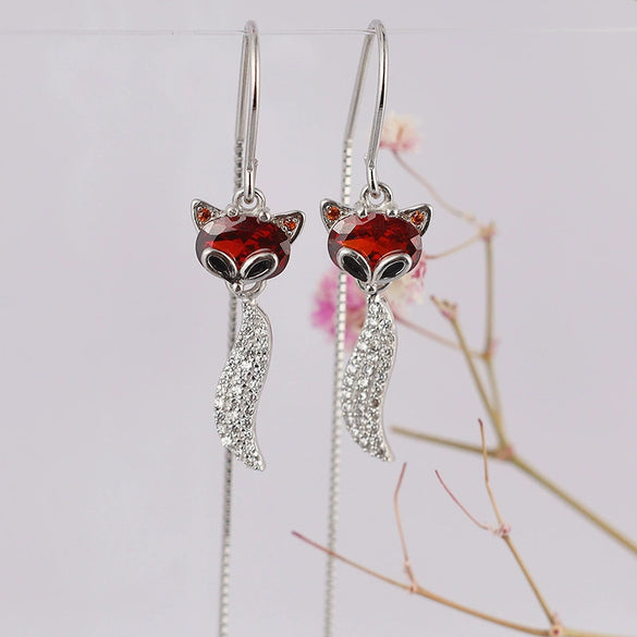 Women's Elegant Sterling Silver Fox Ear Line Earrings With Long Tassel Animal Design Light Luxury Style