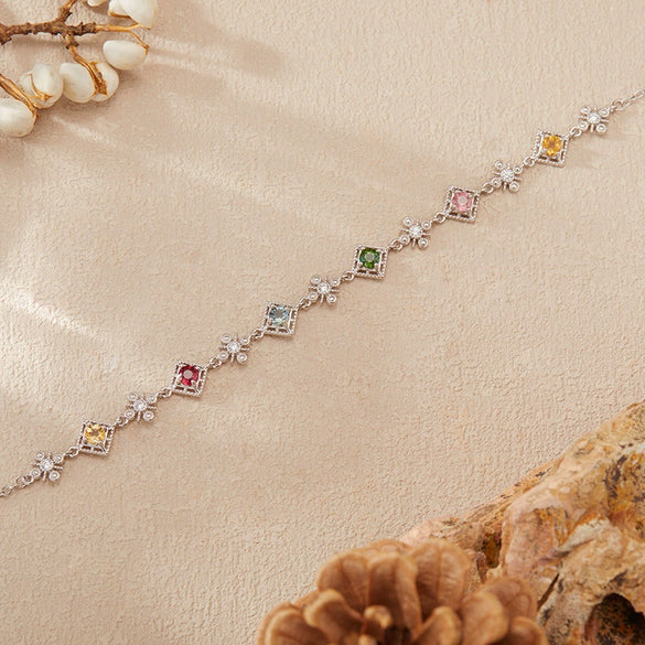 Women's Elegant Tourmaline S925 Sterling Silver Geometric And Bow Patterned Bracelet Set With Gemstones