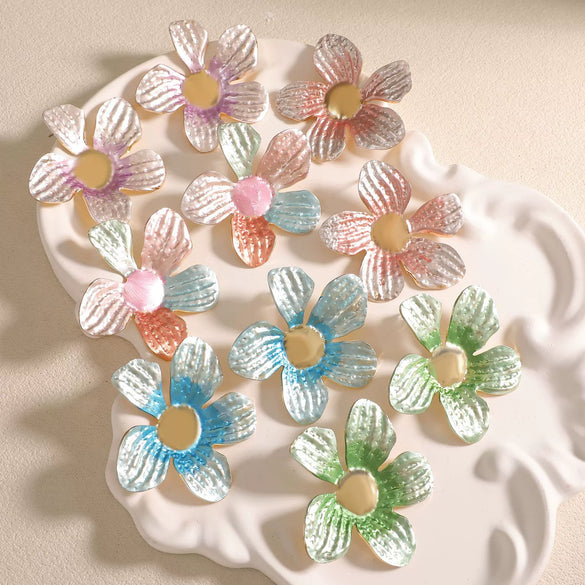 Women's Enamel Flower Earrings Irregular Geometric Alloy Earrings With Stainless Steel Posts And Electroplated Floral Design