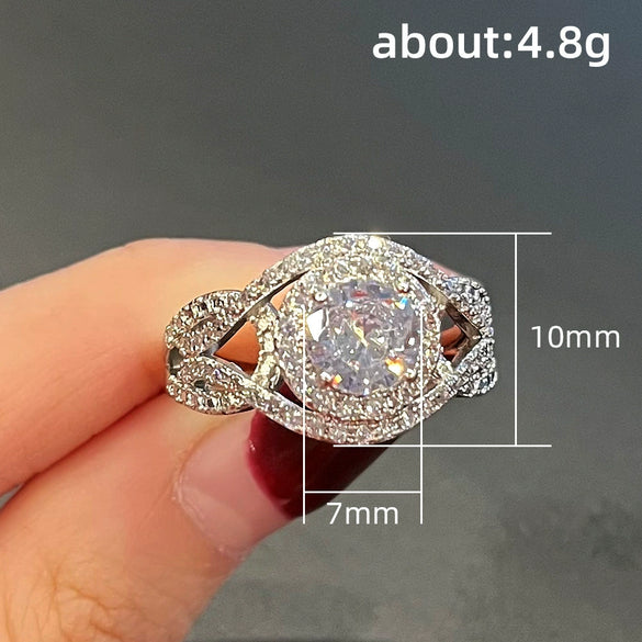 Women's Engagement Ring Copper Hollow Geometric Zircon Inlaid Topaz