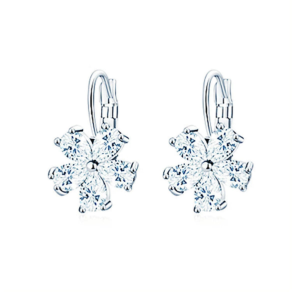 Women's Environmental Copper Flower Heart Ear Clip Earrings With Zircon Accent Irregular Natural Style Red Love Design