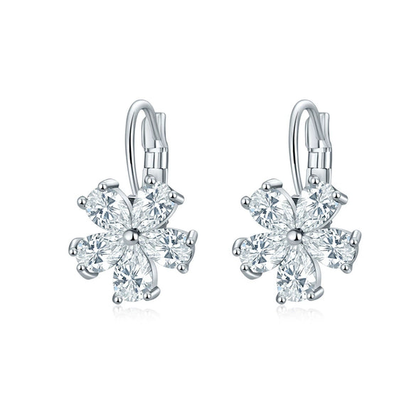 Women's Environmental Copper Flower Heart Ear Clip Earrings With Zircon Accent Irregular Natural Style Red Love Design