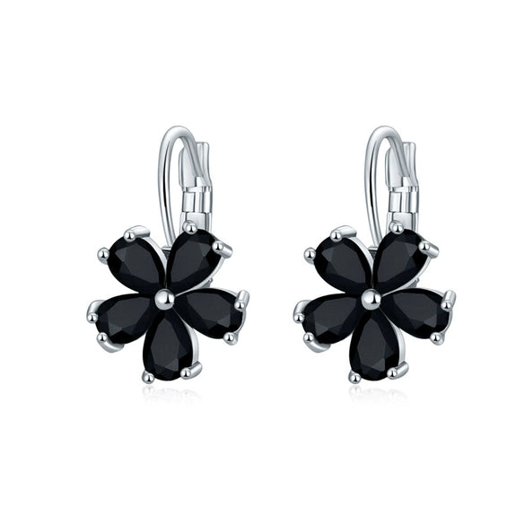 Women's Environmental Copper Flower Heart Ear Clip Earrings With Zircon Accent Irregular Natural Style Red Love Design