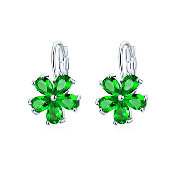 Women's Environmental Copper Flower Heart Ear Clip Earrings With Zircon Accent Irregular Natural Style Red Love Design