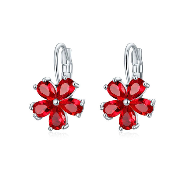 Women's Environmental Copper Flower Heart Ear Clip Earrings With Zircon Accent Irregular Natural Style Red Love Design