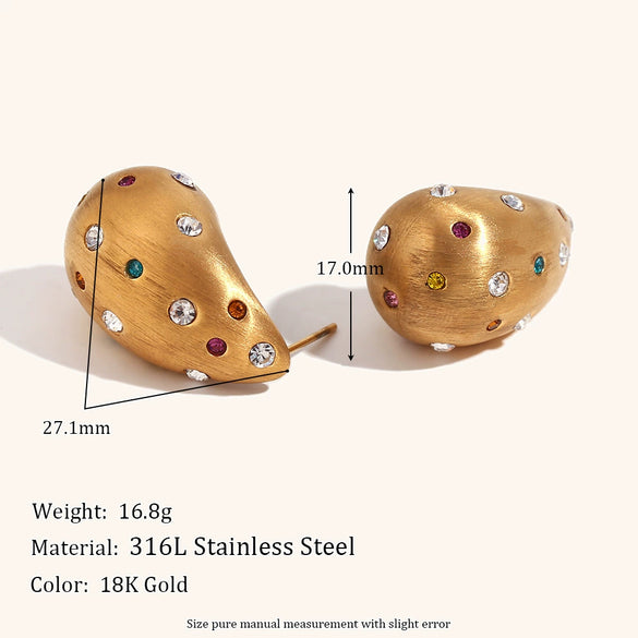 Women’s Exaggerated Drop Earrings In Stainless Steel With Goldplated Brushed Frosted Finish And Versatile Style