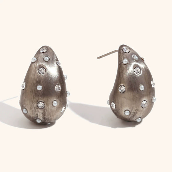 Women’s Exaggerated Drop Earrings In Stainless Steel With Goldplated Brushed Frosted Finish And Versatile Style