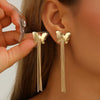 Women's Exaggerated Flower And Butterfly Tassel Earrings With Electroplated Iron Design And Stainless Steel Ear Posts Fashion Jewelry
