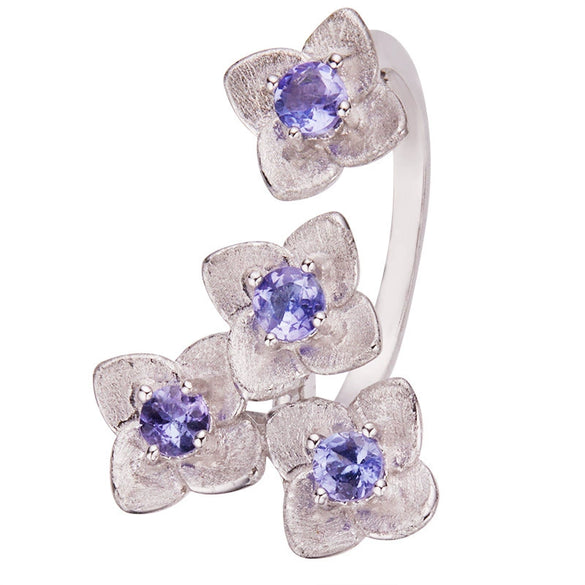 Women's Exaggerated Flower Design Natural Gemstone Tanzanite S925 Sterling Silver Ring
