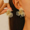 Women's Exaggerated Flower Earrings Goldtone Electroplated Iron Statement Jewelry For Wholesale