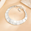 Women's Exaggerated Geometric Alloy Choker Necklace With Wide Glossy Collar Design And Patchwork Metal Panels