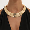 Women's Exaggerated Geometric Alloy Choker Necklace With Wide Glossy Collar Design And Patchwork Metal Panels