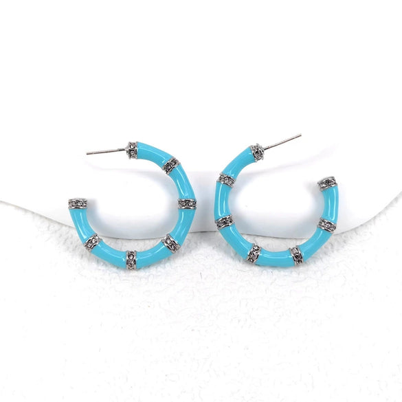 Women's Exaggerated Geometric Antique Style Enamel Glaze Earrings With Electroplated Alloy And Silver Posts