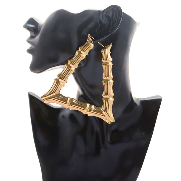 Women's Exaggerated Geometric Bamboo Hoop Earrings Electroplated Gold Tone Plastic Resin Circle Earrings
