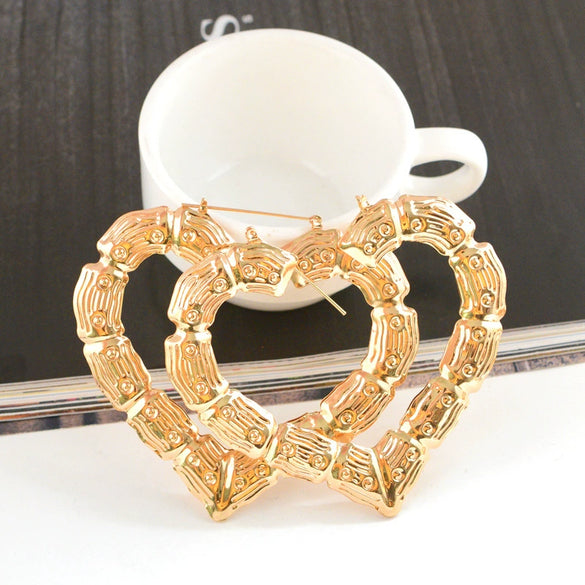 Women's Exaggerated Geometric Bamboo Hoop Earrings Electroplated Gold Tone Plastic Resin Circle Earrings