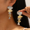 Women's Exaggerated Geometric Ginkgo Leaf Tassel Earrings Gold Tone Iron Fashion Jewelry With A Highend Botanical Design