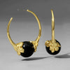 Women's Exaggerated Geometric Hoop Earrings With Black Agate And Real Gold Plated Copper Retro Fashion Jewelry