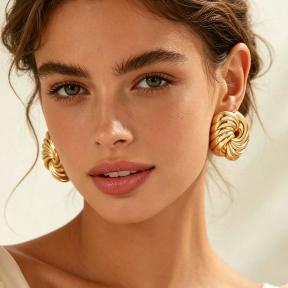 Women's Exaggerated Geometric Line Earrings In Zinc Alloy With Stainless Steel Posts And Electroplated Metal Finish