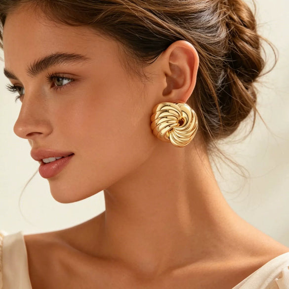 Women's Exaggerated Geometric Line Earrings In Zinc Alloy With Stainless Steel Posts And Electroplated Metal Finish