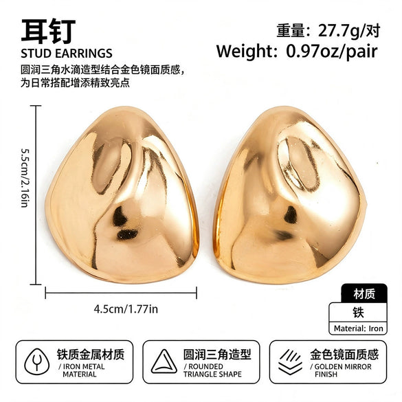 Women's Exaggerated Geometric Metal Drop Earrings With Glossy Plated Finish Mixed Shape Spliced Design And Stainless Steel Ear Pins