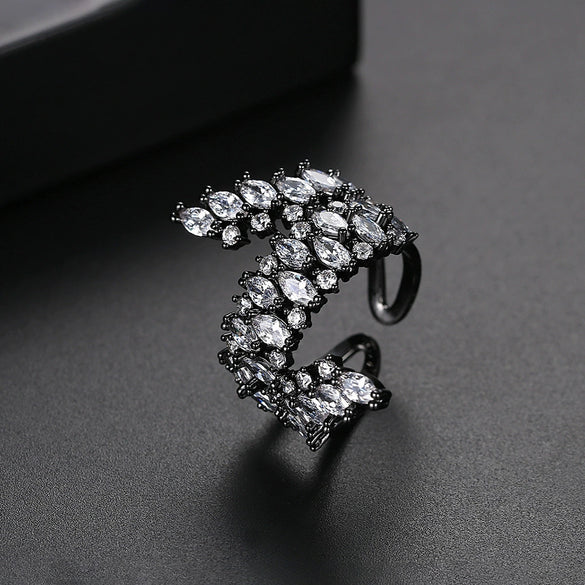 Women's Exaggerated Geometric Open Ring With Zircon Inlay Electroplated Copper Adjustable Fashion Jewelry