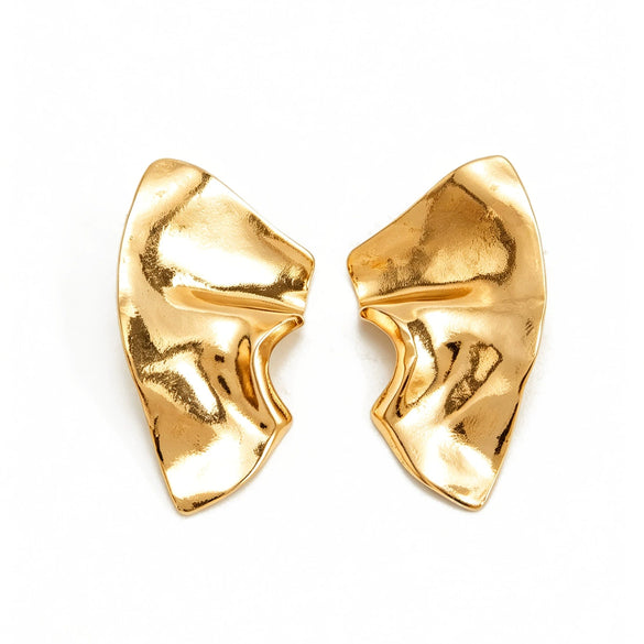 Women's Exaggerated Geometric Pleated Alloy Stud Earrings With Glossy Electroplated Finish And Stainless Steel Posts