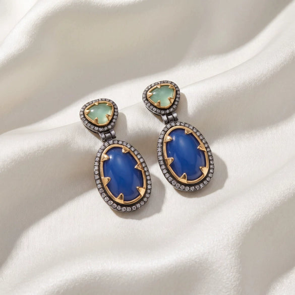 Women's Exaggerated Geometric Resin And Alloy Earrings With Rhinestone Detailing And Electroplated Metallic Finish