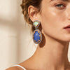 Women's Exaggerated Geometric Resin And Alloy Earrings With Rhinestone Detailing And Electroplated Metallic Finish