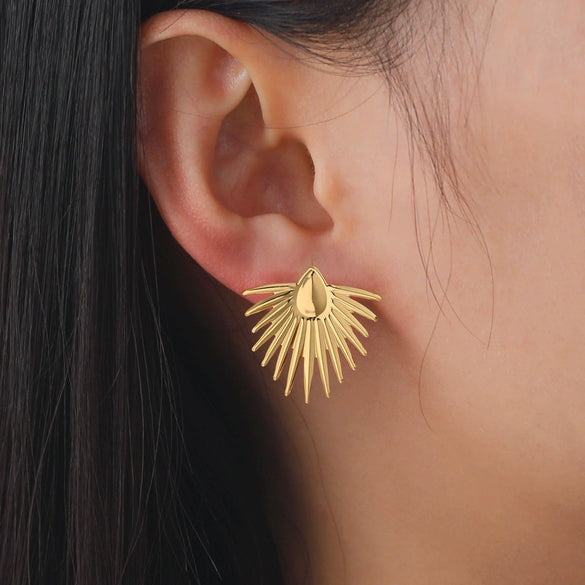 Women's Exaggerated Geometric Ring Earrings With Irregular Iron Design And Electroplated Finish