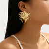 Women's Exaggerated Geometric Ring Earrings With Irregular Iron Design And Electroplated Finish