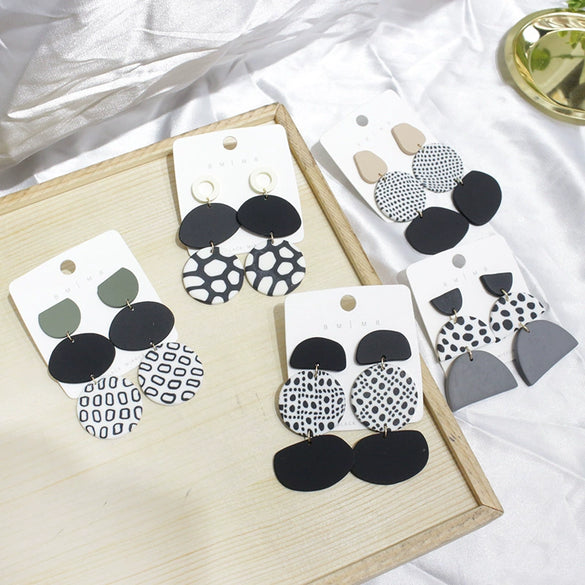 Women's Exaggerated Geometric Soft Pottery Drop Earrings With Silver Ear Posts Statement Fashion Jewelry For Wholesale