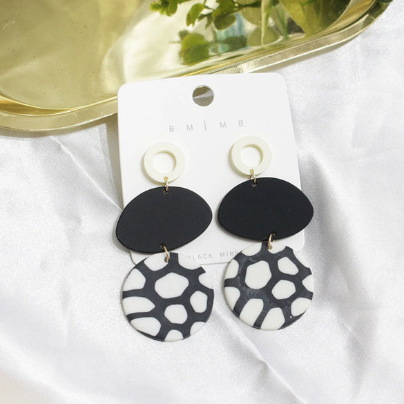 Women's Exaggerated Geometric Soft Pottery Drop Earrings With Silver Ear Posts Statement Fashion Jewelry For Wholesale