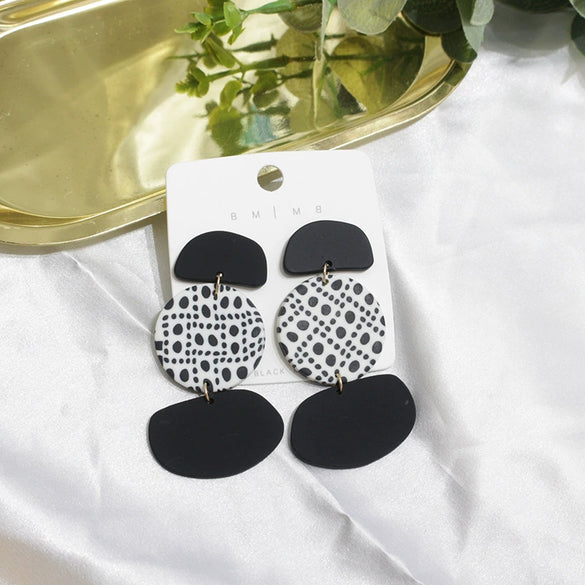 Women's Exaggerated Geometric Soft Pottery Drop Earrings With Silver Ear Posts Statement Fashion Jewelry For Wholesale