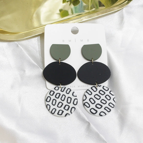 Women's Exaggerated Geometric Soft Pottery Drop Earrings With Silver Ear Posts Statement Fashion Jewelry For Wholesale