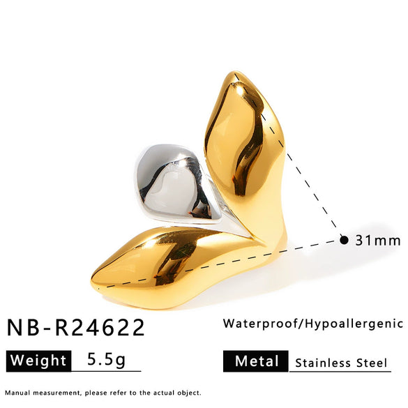 Women's Exaggerated Geometric Stainless Steel Adjustable Open Ring With 18K Vacuum Plated Finish And Simple Fashion Style