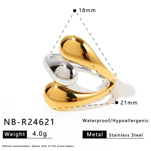 Women's Exaggerated Geometric Stainless Steel Adjustable Open Ring With 18K Vacuum Plated Finish And Simple Fashion Style