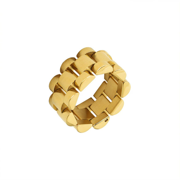 Women's Exaggerated Geometric Textured Handmade Titanium Steel Ring With Electroplated Heavy Craft Fashion Finger Jewelry