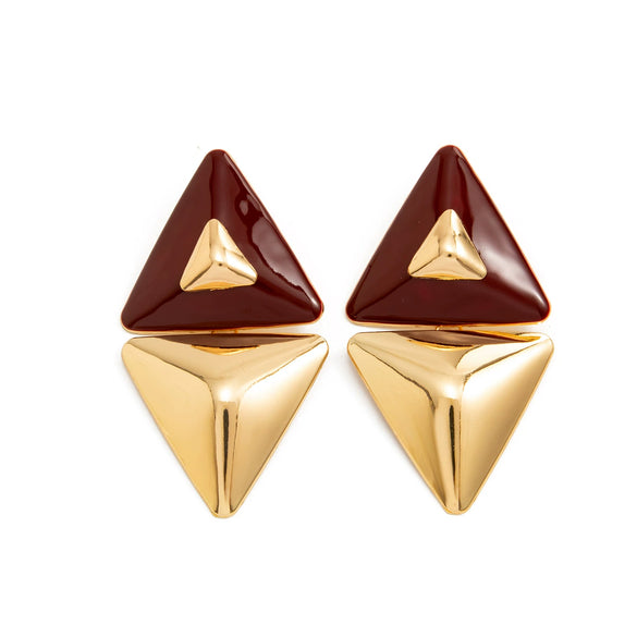 Women's Exaggerated Geometric Triangle Drop Earrings With Colorblocked Alloy Design Retro Style And Dripoil Finish