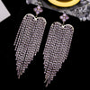Women's Exaggerated Heart Tassel Earrings Elegant Long Silver Pin Zircon Inlaid Environmental Copper Dress Earrings
