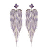 Women's Exaggerated Heart Tassel Earrings Elegant Long Silver Pin Zircon Inlaid Environmental Copper Dress Earrings