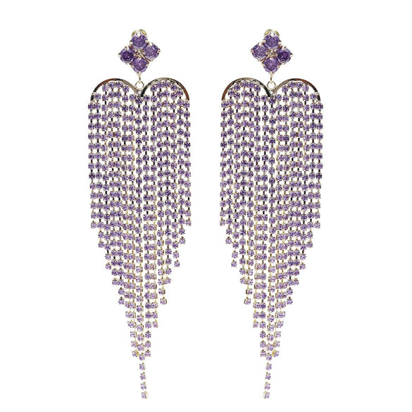 Women's Exaggerated Heart Tassel Earrings Elegant Long Silver Pin Zircon Inlaid Environmental Copper Dress Earrings