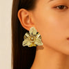Women's Exaggerated Iron Flower And Leaf Earrings With Electroplated Finish Stylish Statement Jewelry