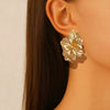 Women's Exaggerated Layered Flower Petal Earrings In Electroplated Iron With A Distinctive Metal Design