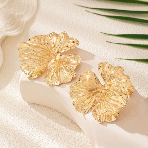 Women's Exaggerated Metal Flower Earrings Fashion Statement Jewelry For Holiday And Everyday Styling