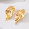 Women's Exaggerated Pleated Metal Leaf Flower Earrings With Irregular Wave Shape Shiny Electroplated Finish And Stainless Steel Ear Posts