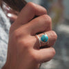Women's Exaggerated Round Imitation Turquoise Copper Ring With Geometric Design And Electroplating Jewelry