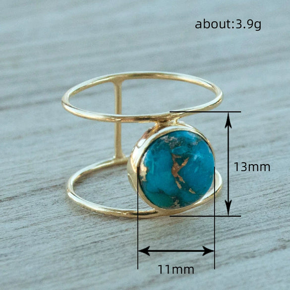 Women's Exaggerated Round Imitation Turquoise Copper Ring With Geometric Design And Electroplating Jewelry