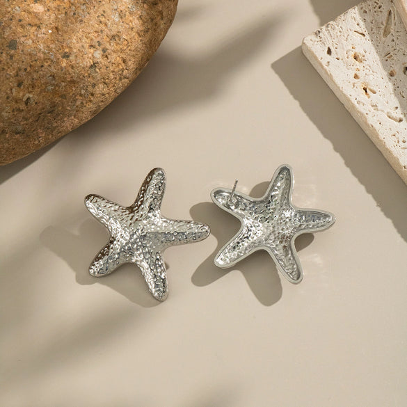 Women's Exaggerated Starfish Pentagram Frosted Stud Earrings In Titanium Steel And Stainless Steel With Electroplating Animal Zodiac Design