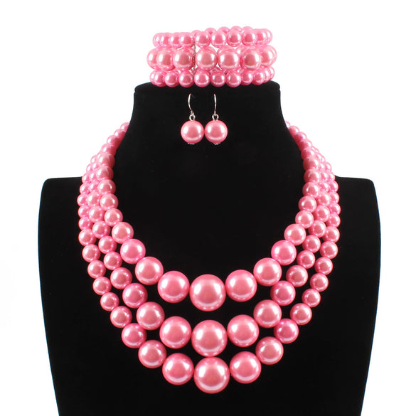 Women's Exotic Geometric Imitation Pearl Clavicle Necklace Set With Box Chain